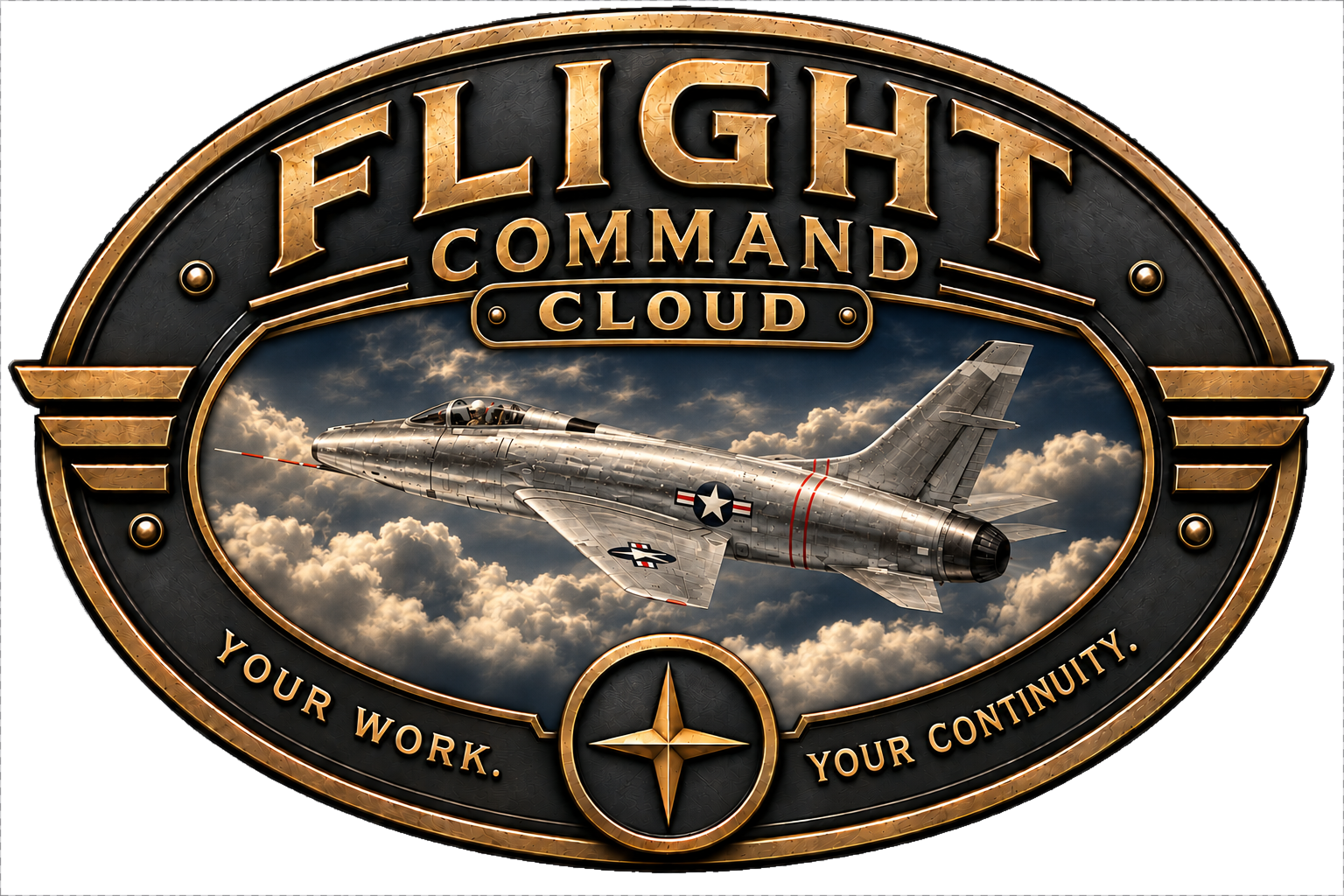Flight Command Cloud emblem featuring a silver swept-wing jet aircraft.