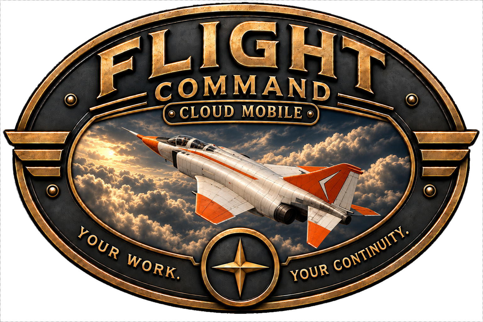 Flight Command Cloud Mobile emblem featuring an orange and white jet aircraft.